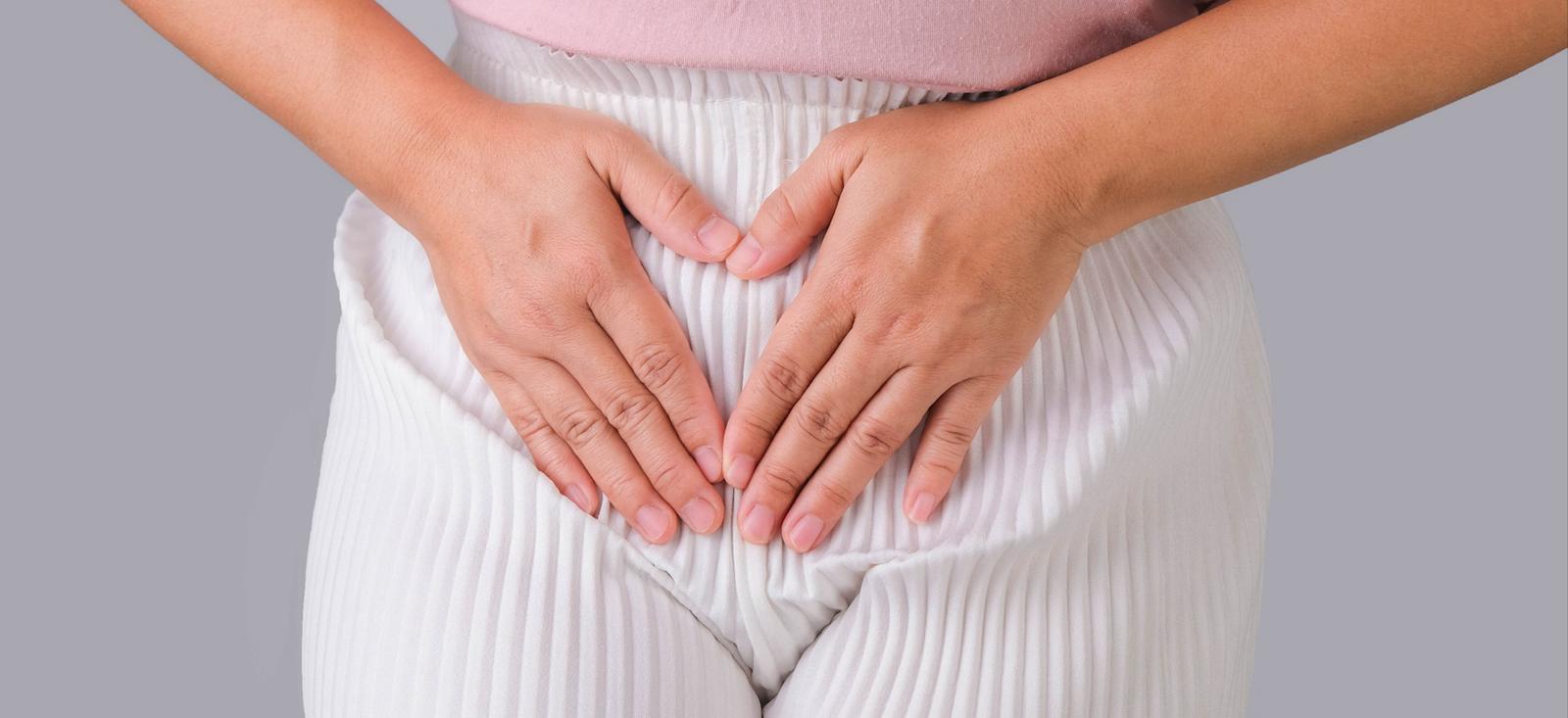 Gros plan d'une femelle tenant son bassin.