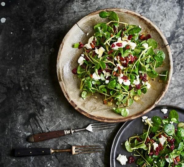 Salade de fromage de chèvre, de graines de tournesol et de canneberges